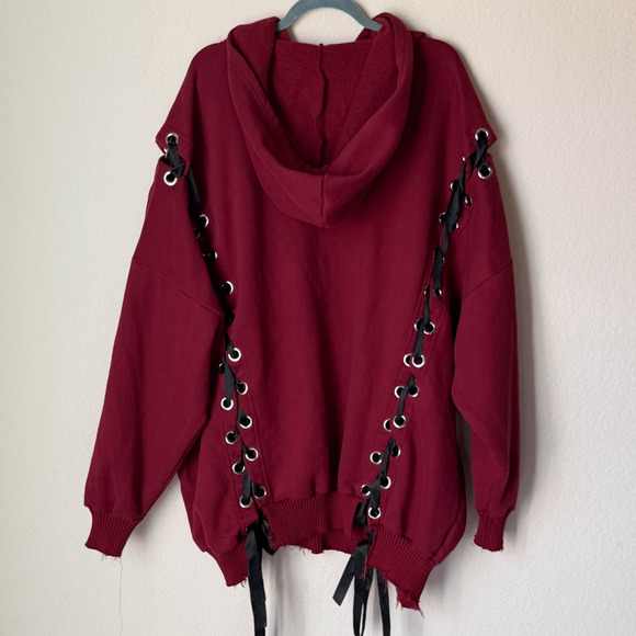 Dolls Kill Current Mood Hellions Hoodie 1X Wine Grunge Goth Rock Whimsygoth - Picture 2 of 9